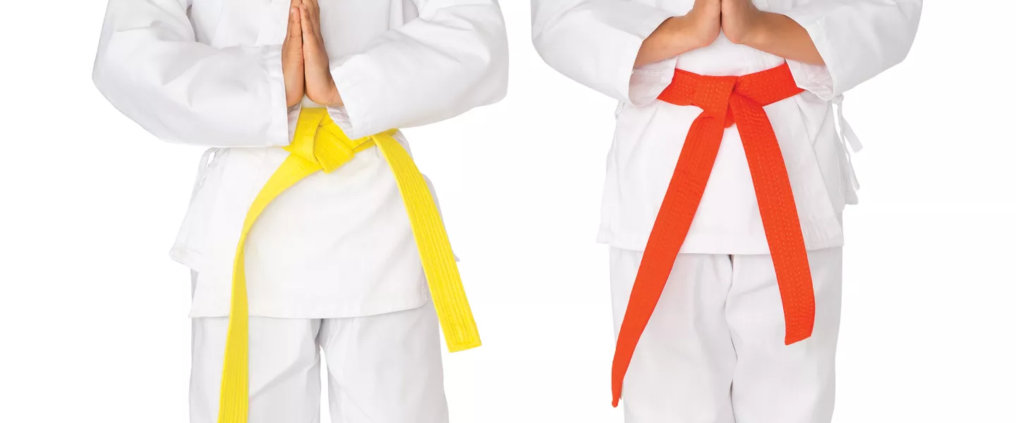 two children in martial arts uniforms